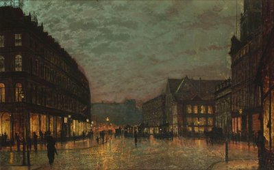 Boar Lane, Leeds, à la lumière des lampes - John Atkinson Grimshaw